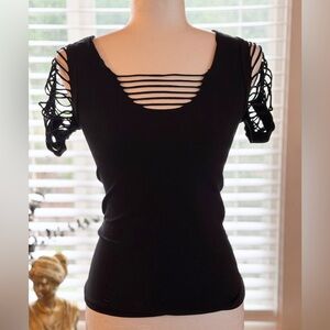 VENUS Black Cut-Out Sleeve Tee